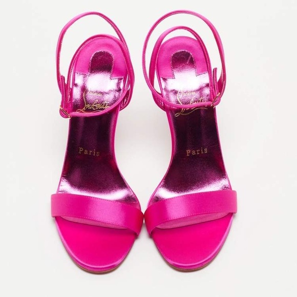 CHRISTIAN LOUBOUTIN | Pink Loubigirl Satin Sandal Heels - Picture 3 of 14